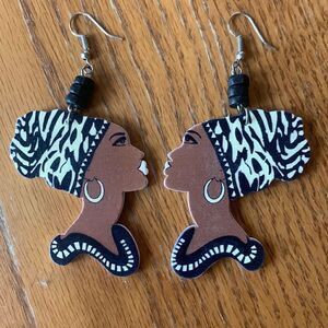 Pierced Earrings Exaggerated Fishhook Wood Lightweight Earrings Exotic W…